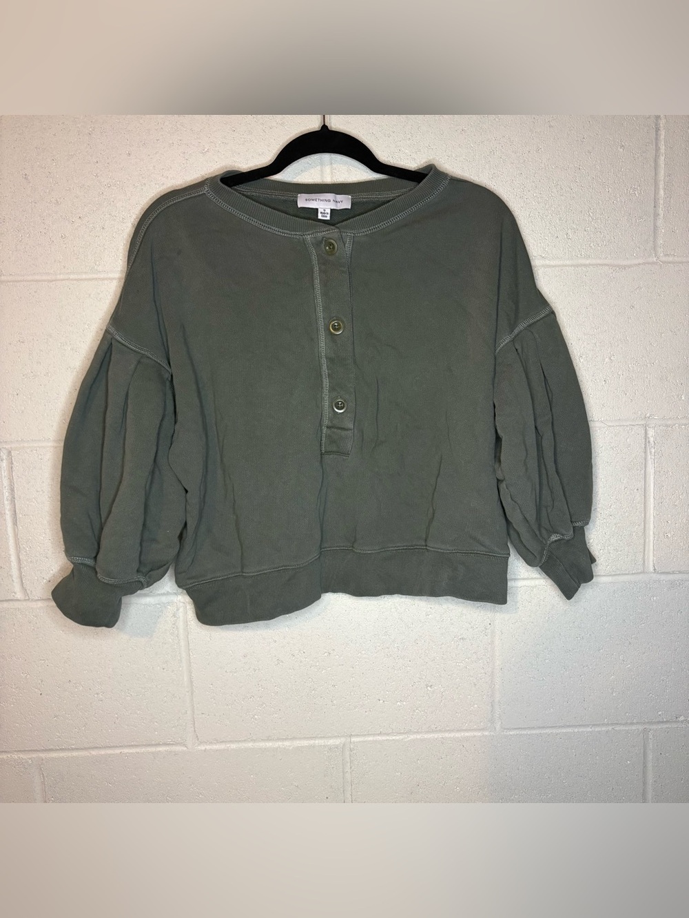 Something Navy Olive Green Greta Henley Sweatshirt Top Sz S